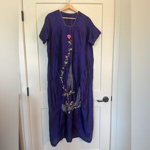 Vtg silk kaftan dress intricate embroidery beading boho art to wear Lagenlook M